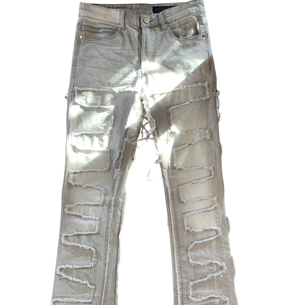Rockstar Original Grey Stacked Jeans, Distressed, Washed